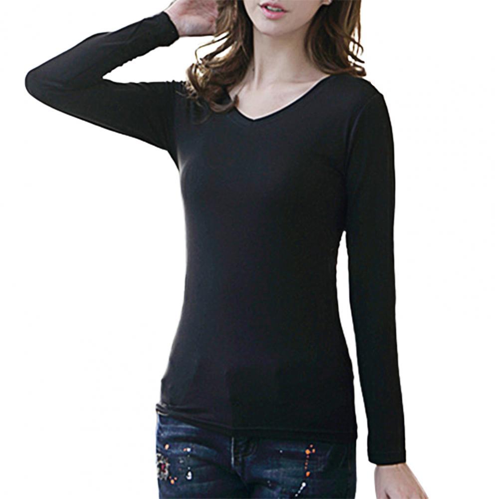 Slim Long Sleeve Solid Color V-neck/O-neck Skinny Top Bottoming Shirt for Daily Life