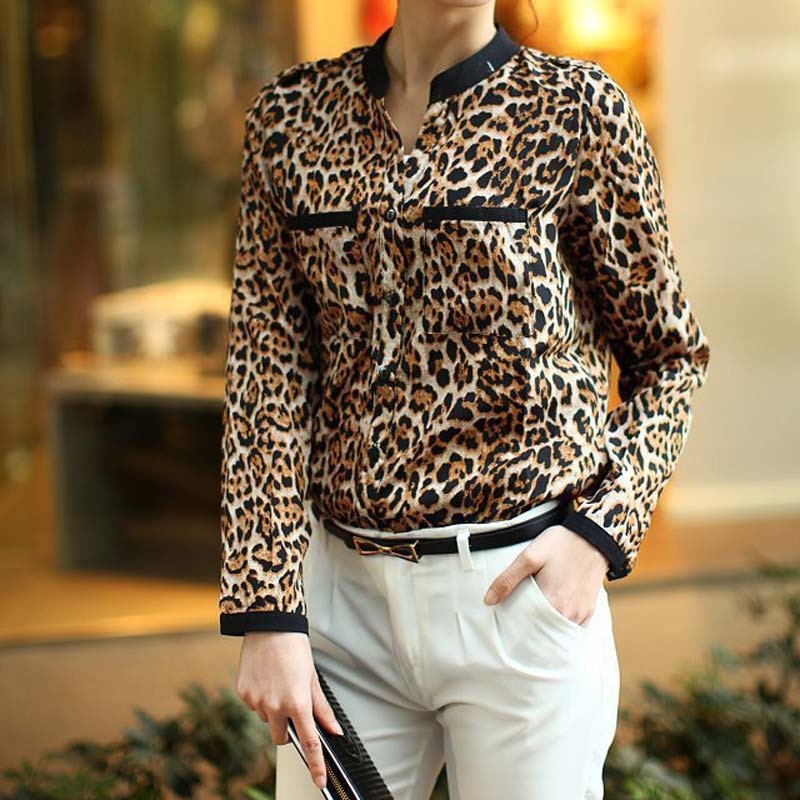 New Women Leopard Print Long Sleeve Chiffon Shirt Slim Casual Blouses Womens Tops And Blouses Blusas 2021 New Рубашка Женщины #s