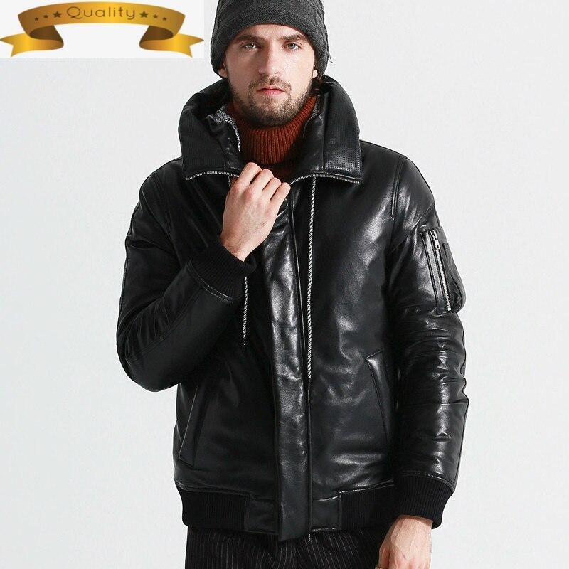 Geniune AYUSUE Jacket Leather Men Sheepskin Leather Goose Down Coat Winter Warm Thick Outwear Parka Hombre Invierno19-H27# MF310