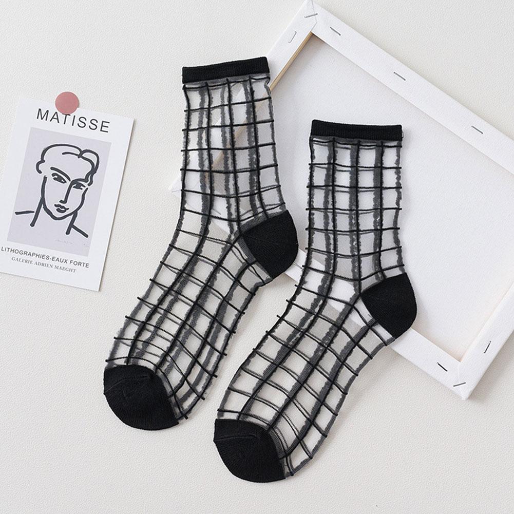 Harajuku Ankle Socks Women Fashion Transparent Black Mesh Short Lace Calcetines Stripe Sexy Summer Female White Socks Socks J5R1