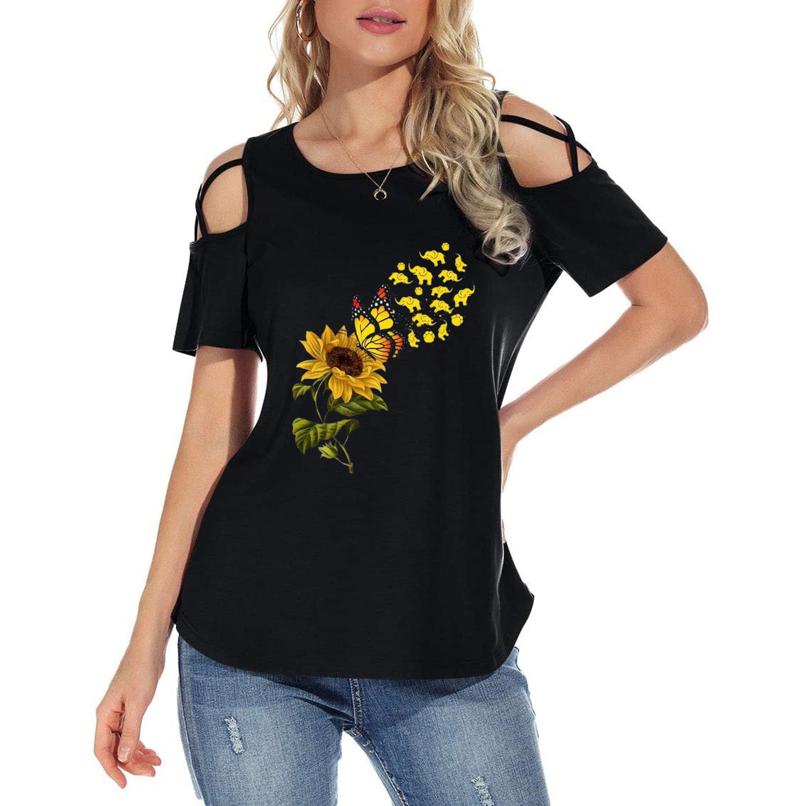 Stylish type Women Casual solid flower Printing Shirts with Short Sleeves Loose Tee Tops Tunic Blouse T-Shirt