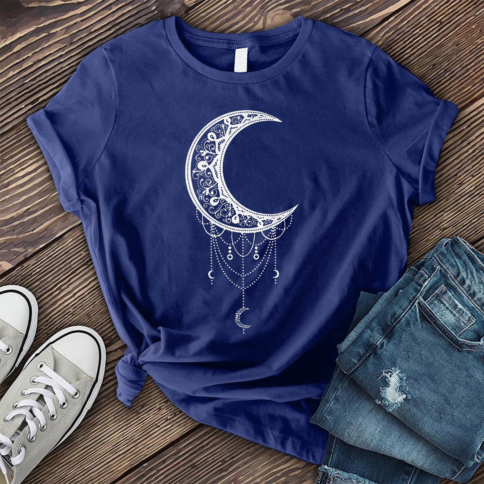 Fashion Women Casual Solid Moon Patterns Printed O-neck T-shirt With Short Sleeves Lace Up Loose Tee Tops T-shirt