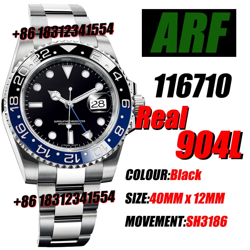 Men's Mechanical Watch GMT-Master II 116710 BLNR Black/Blue Ceramic Real 904L Steel ARF 1:1 Best Edition SH3186 Movement