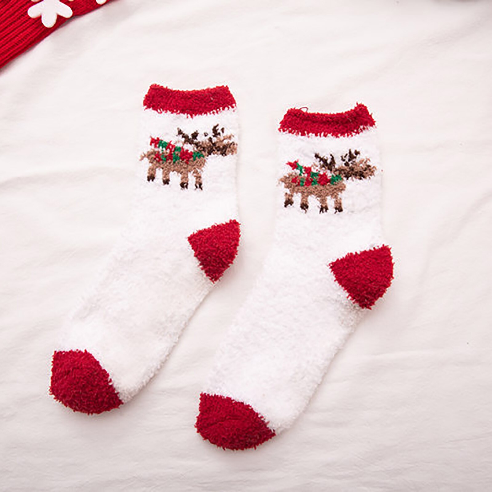 1Pair Adult Christmas Socks Women's Warm Coral Plush Middle Tube Socks Santa Claus Print Sock Winter Warm femme chaussettes