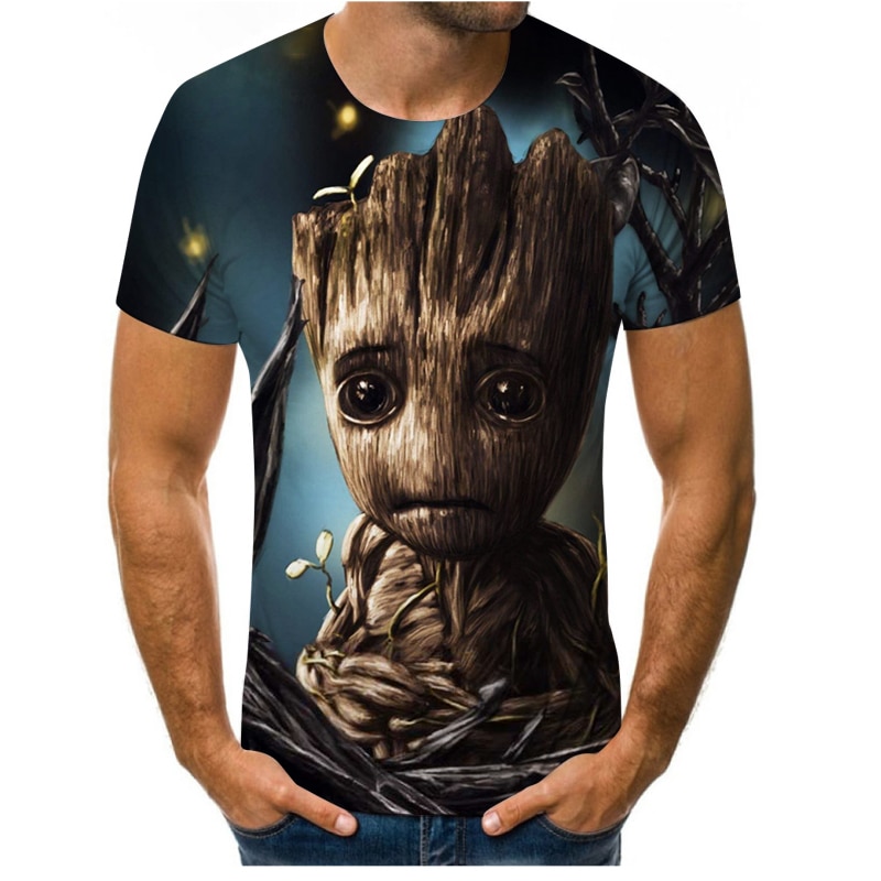 Hip-hop wooden man 3d printing men's short-sleeved T-shirt casual street O-neck men's breathable custom large size shirt