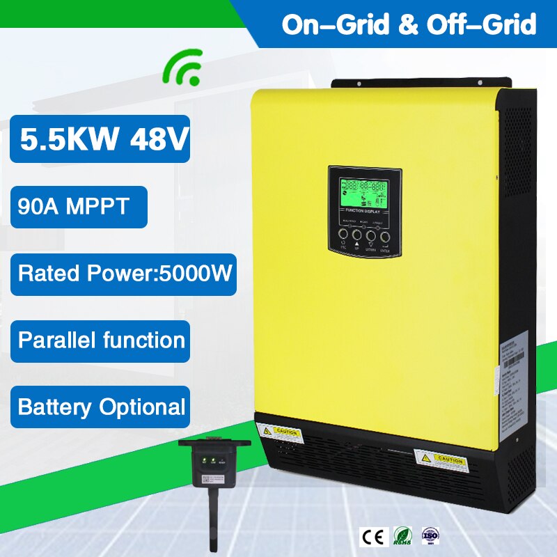 5500W 48VDC On and Grid Hybrid Pure Sine Wave with 24v 220v PV Input 5500W 450Vdc 90A MPPT Solar Charger Work without battery