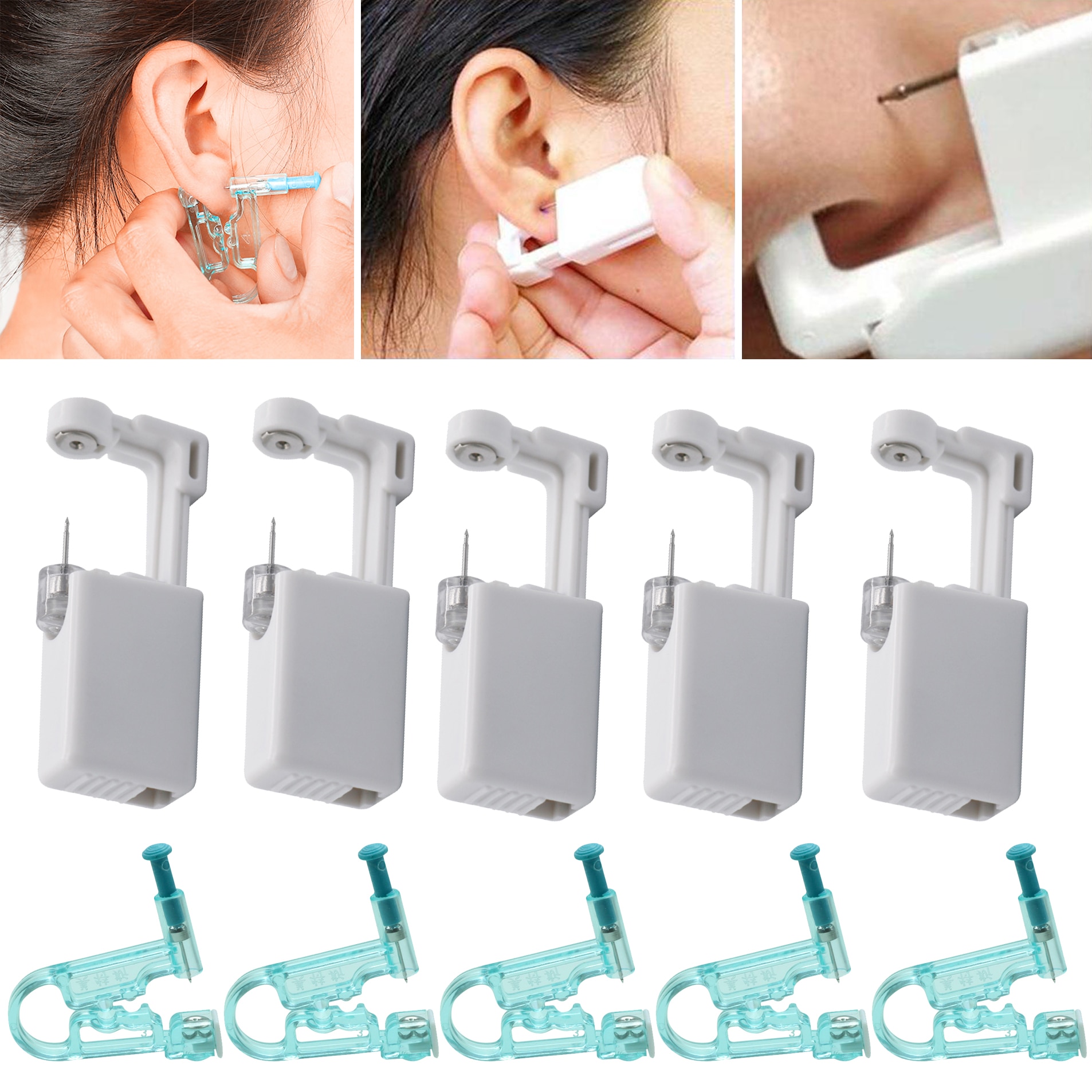 1/5pcs Ear Piercing Gun Kit Disposable Disinfect Safety Earring Piercer Machine Studs Nose Clip Body Jewelry Piercing Tool Guns