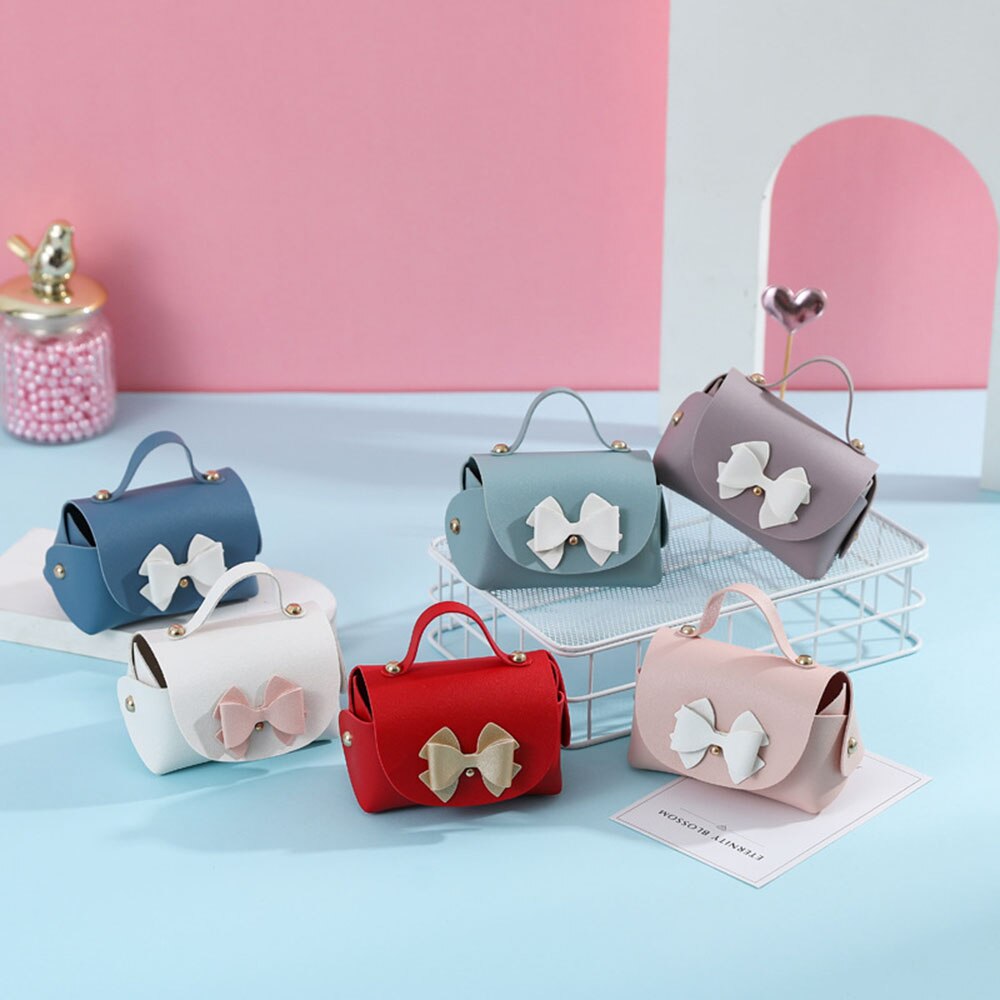 1pcs Creative Colorful Leather Portable Bag Bowknot Candy Bag Child Gifts Bags Coin Purse Jewelry Packaging Wedding Gifts Bags