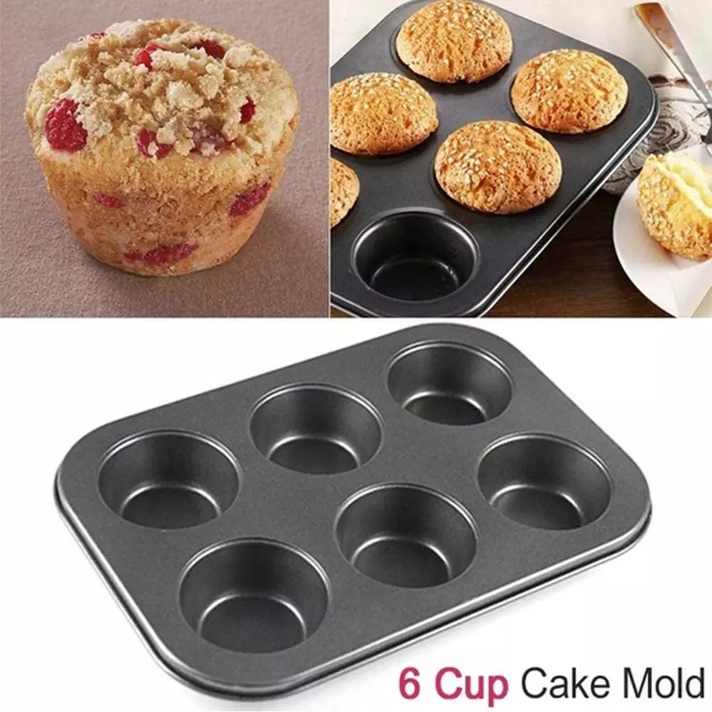 1pc 6 Cavity Cupcake Baking Pan Nonstick Cake Baking Mold Tray Carbon Steel Baking Tray Kitchen Gadgets