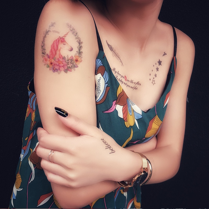 Temporary Tattoo Tattoo Sticker Body Art Waterproof Wolf Rose Star Butterfly Feather Woman Male Arm
