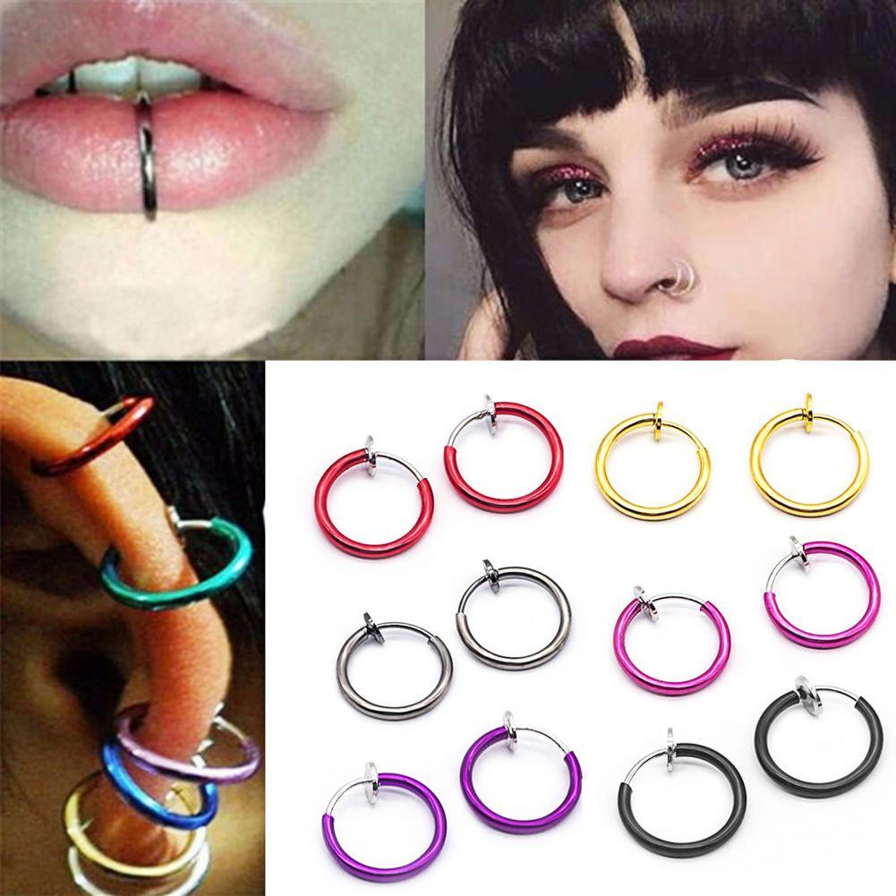 Fashion Unisex Earrings Circle Clip On Fake Nose Piercing Stud Lip Septum for Party
