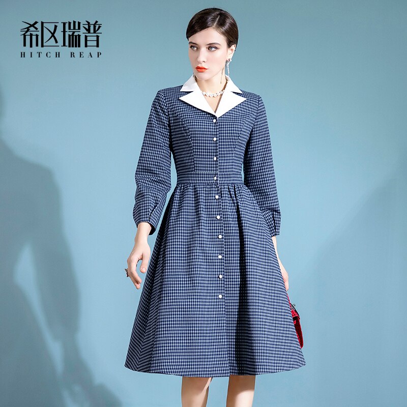 High End Suit Dress Autumn Dress 2021 New Women's Temperament Lantern Sleeve Medium Length Swing Skirt
