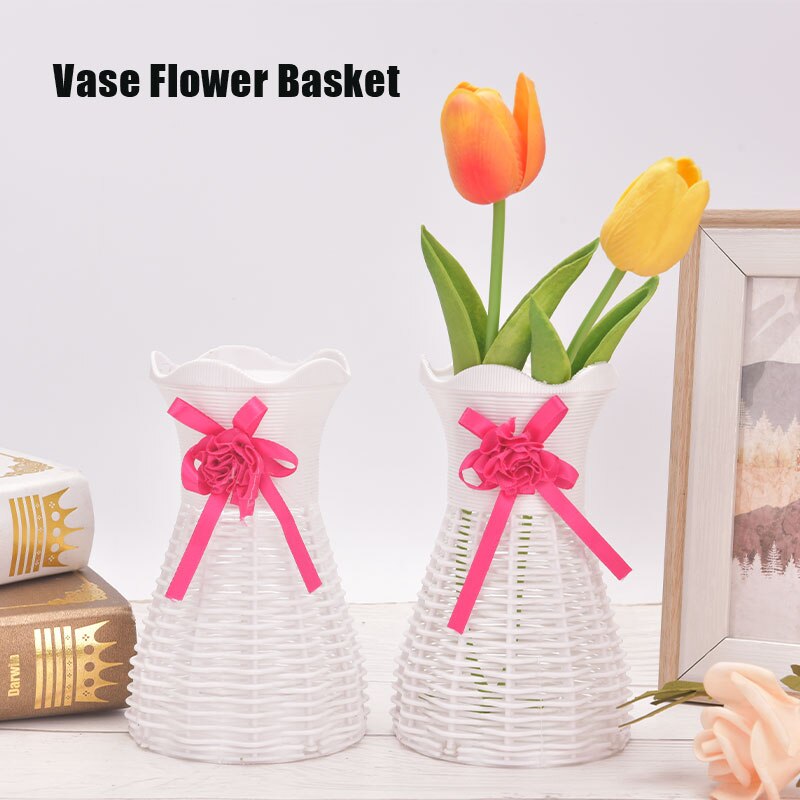 Plastic Vases Simulation Rattan Basket Wedding Supplies Dried Flower Pot DIY Wedding Party Desktop Ornement