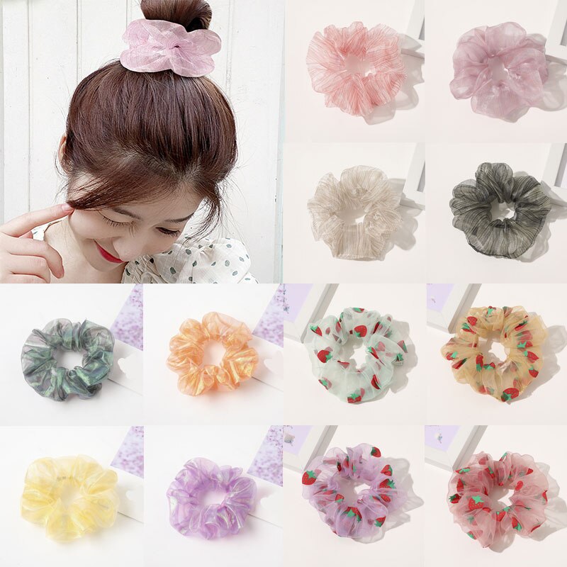 Solid Color Organza Hair Scrunchies Summer Thin Hair Hoop Candy Color Elastic Rubber Band PonytaiL Holder Sweet Hair Accessories