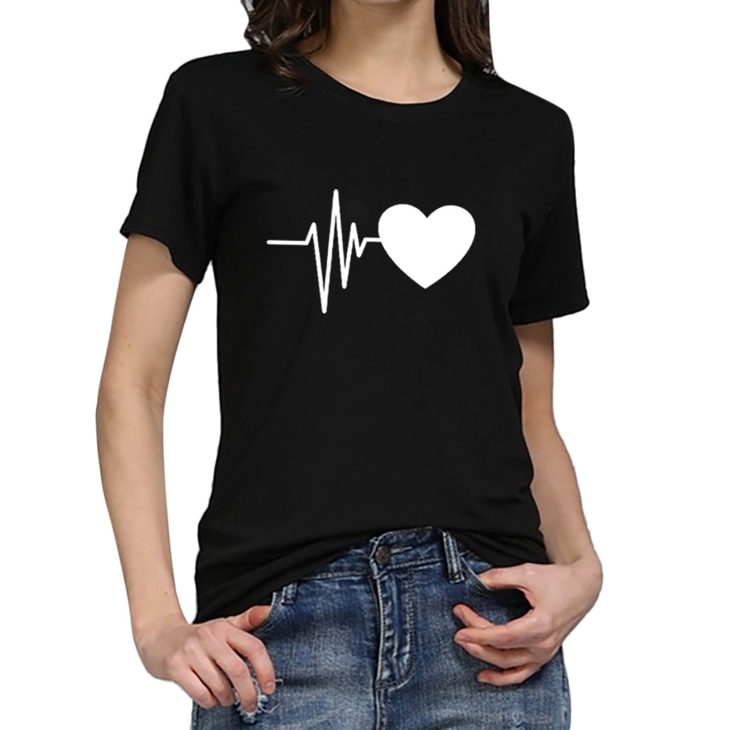 Fashion Women's Loose Short-sleeved Heart Print shirt Casual O-neck Top Blusas Y Camisas Femme Блузки Женские Новинки