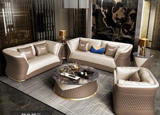 Light luxury leather large living room, luxury villa furniture top layer cowhide sofa