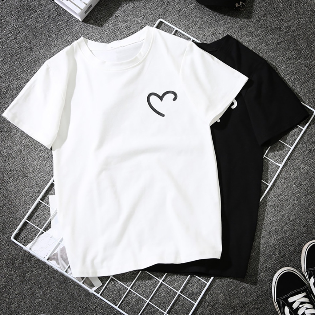 2021 Summer Women T-shirt Girls Harajuku Love Print Top Tshirt Short Sleeve O Neck Couples Lovers Cotton White Tshirt Camiseta