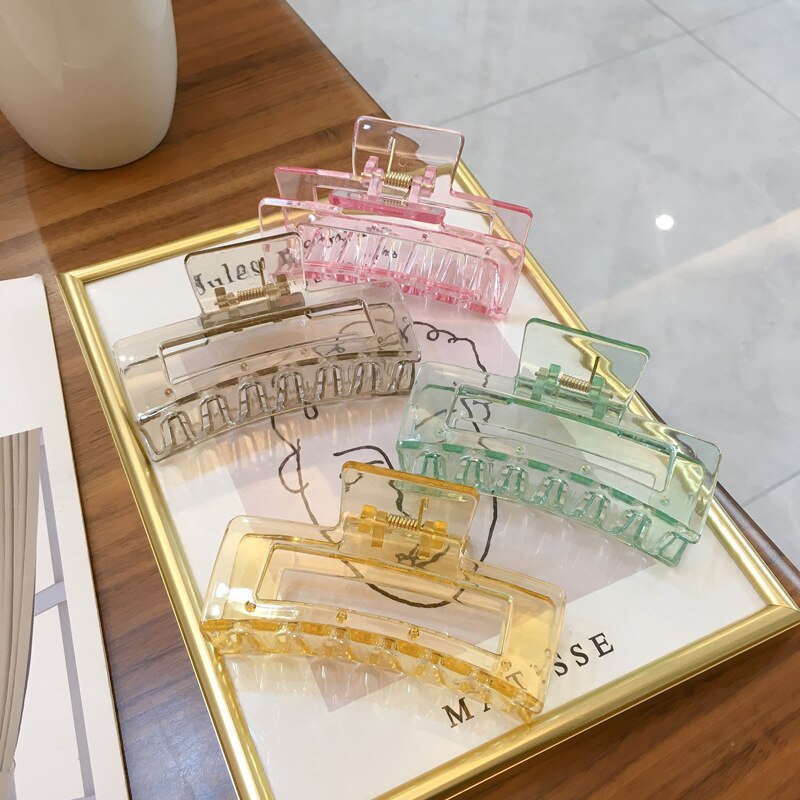 Square Semicircle Hair Claws Women Solid Geometric Hollow Hairpins Elegant Transparent Shark Ponytail Clip Acrylic Hair Claws