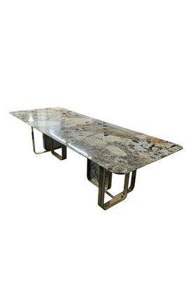 Marble table rectangular stainless steel pure copper marble dining table and chair combination