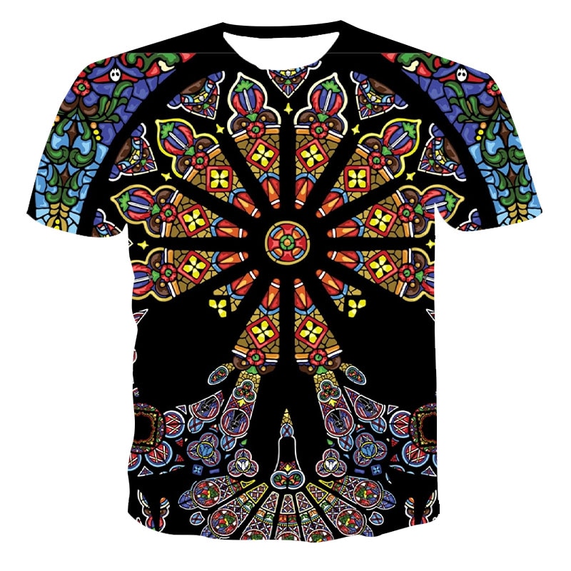 Men's strange pattern spring and summer new 3D printing T-shirt colorful impressionist clothing irregular pattern short-sleeved