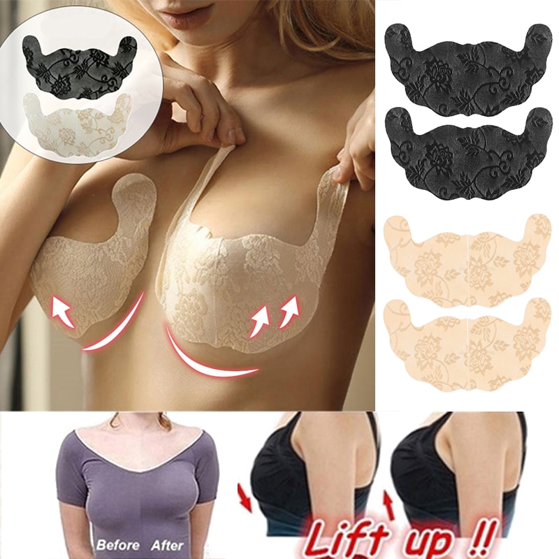 1Pair U Shape Women Strapless Backless Breast Lift Tape Nipple Cover Invisible Adhesive Lace Bra Disposable Chest Paste