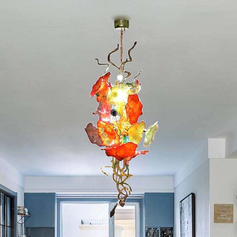 Morden Chandeliers Hand Blown Glass Chandelier Lighting LED Murano Art Light Flower Plates Lamp Home Living Room Decoration