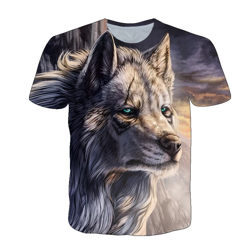 2021 Most Fashionable Men's T-shirt Fierce Wolf Picture Series Men's Animal Wolf T-shirt Summer Short Sleeve Top