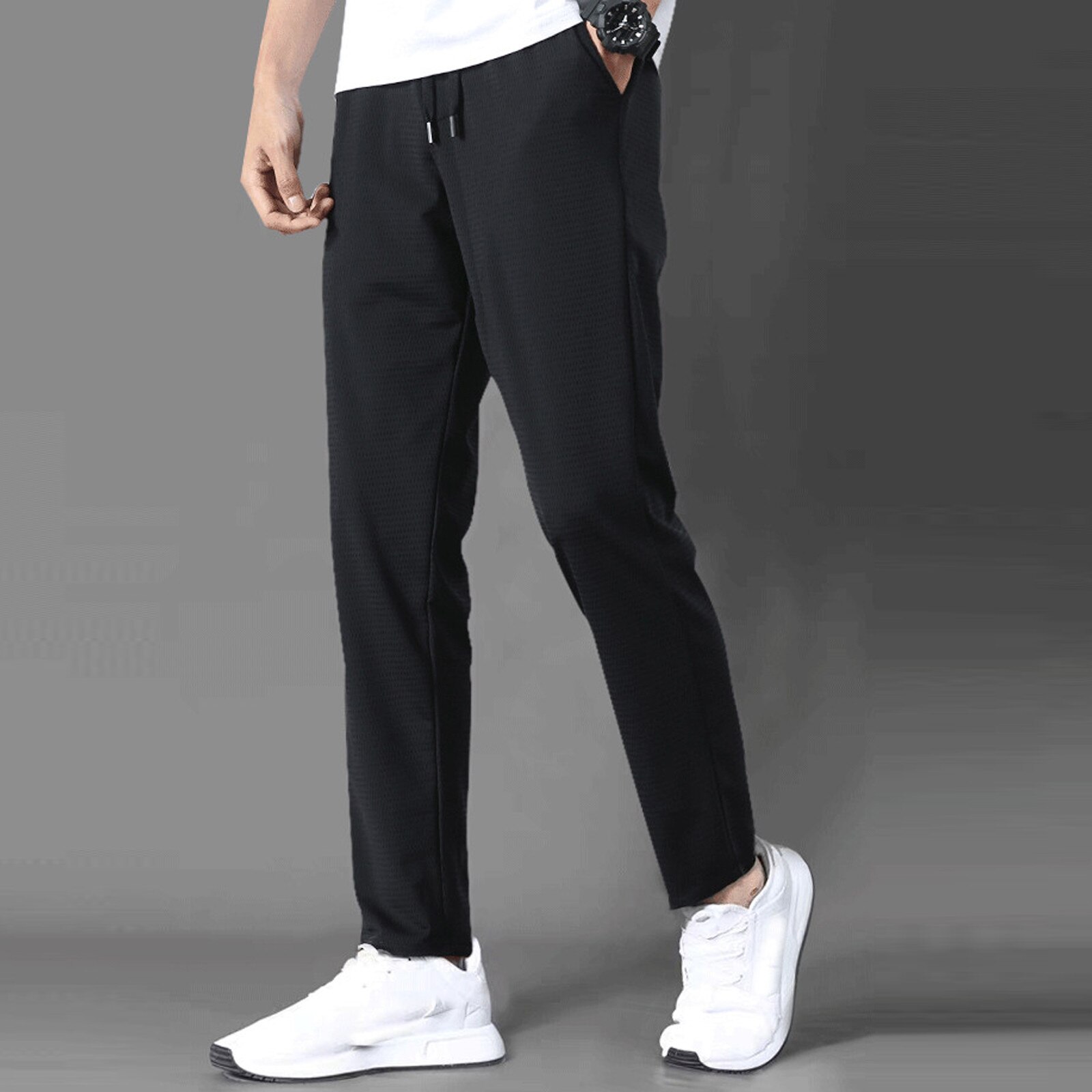 New summer high elastic ice silk pants men's thin breathable loose mesh quick-drying casual sports trousers Lightweight pants