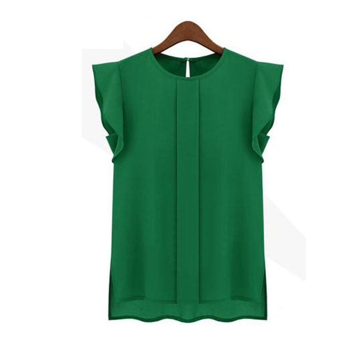 fashion woman blouses 2021 solid womens tops and blouses Chiffon Shirts OL Lady Round Collar Sleeveless Ruffles Tops Plus Size