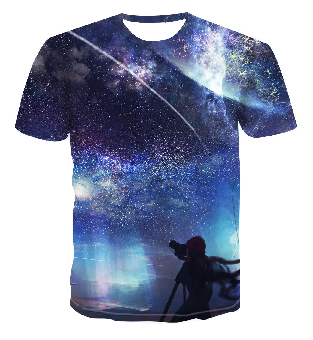 2021 New Summer 3D Printing Beautiful Meteor Shower Men's And Women's Short Sleeve T-Shirt 130-6XL