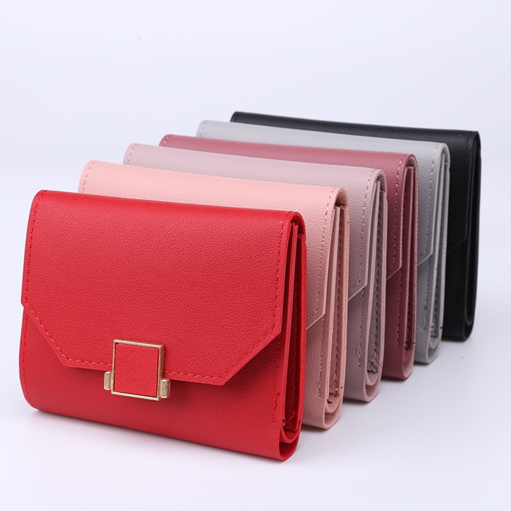 New Fashion PU Leather Women Small Square Wallet Card Holder Money Bags Casual Solid Color Female Short Coin Purse Zipper Clutch