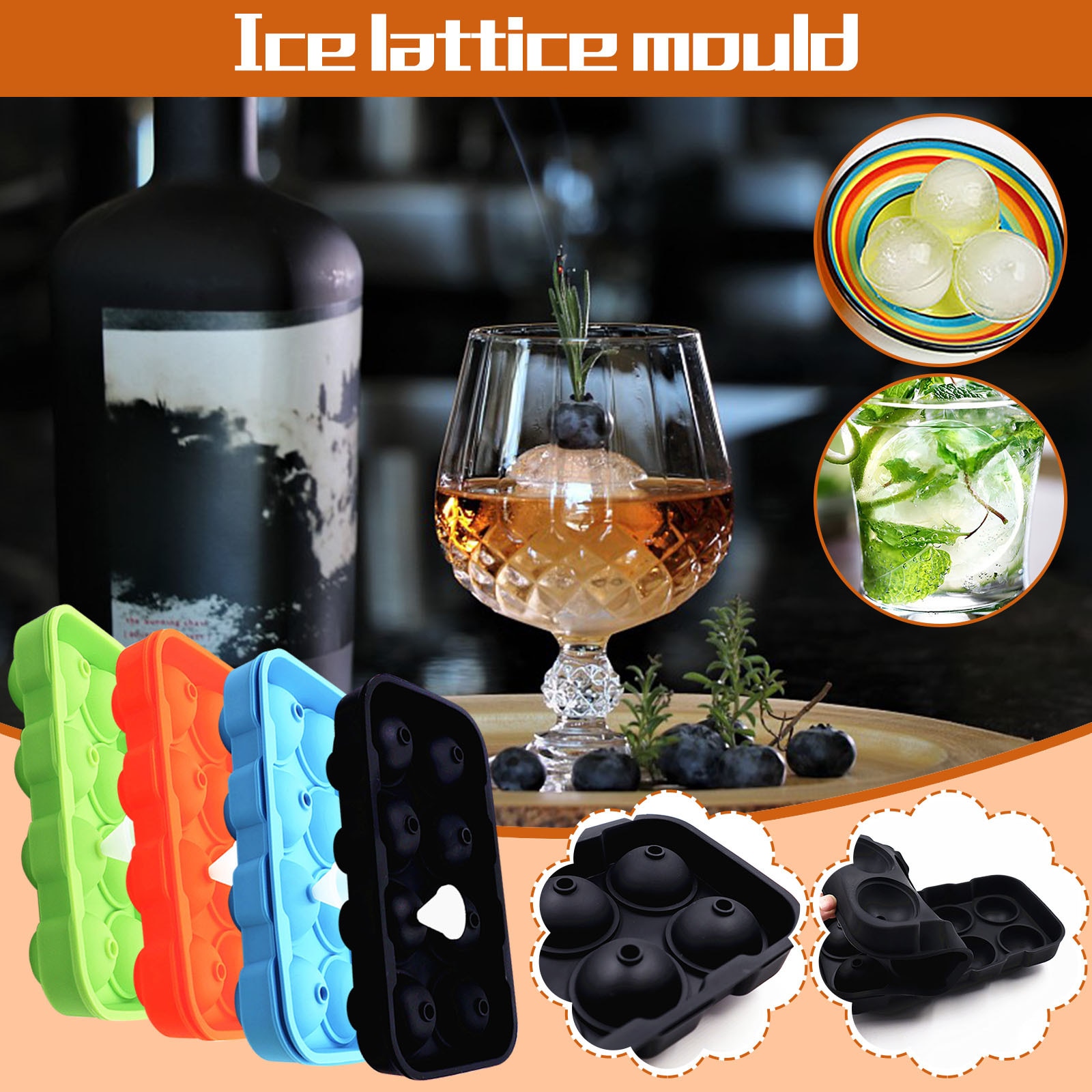 2021 New Large Size 8 Ice Ball Molds DSlicone Ice Tray Molds Whiskey Silicone Ice Making Molds For Party Kitchen Tools 1PC
