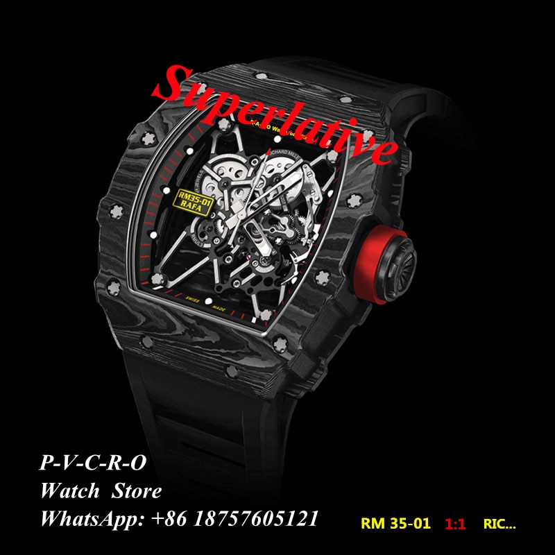 Men's Top Luxury RM35-01 Automatic Mechanical Watch Rubber Black Strap Carbon Case Richard