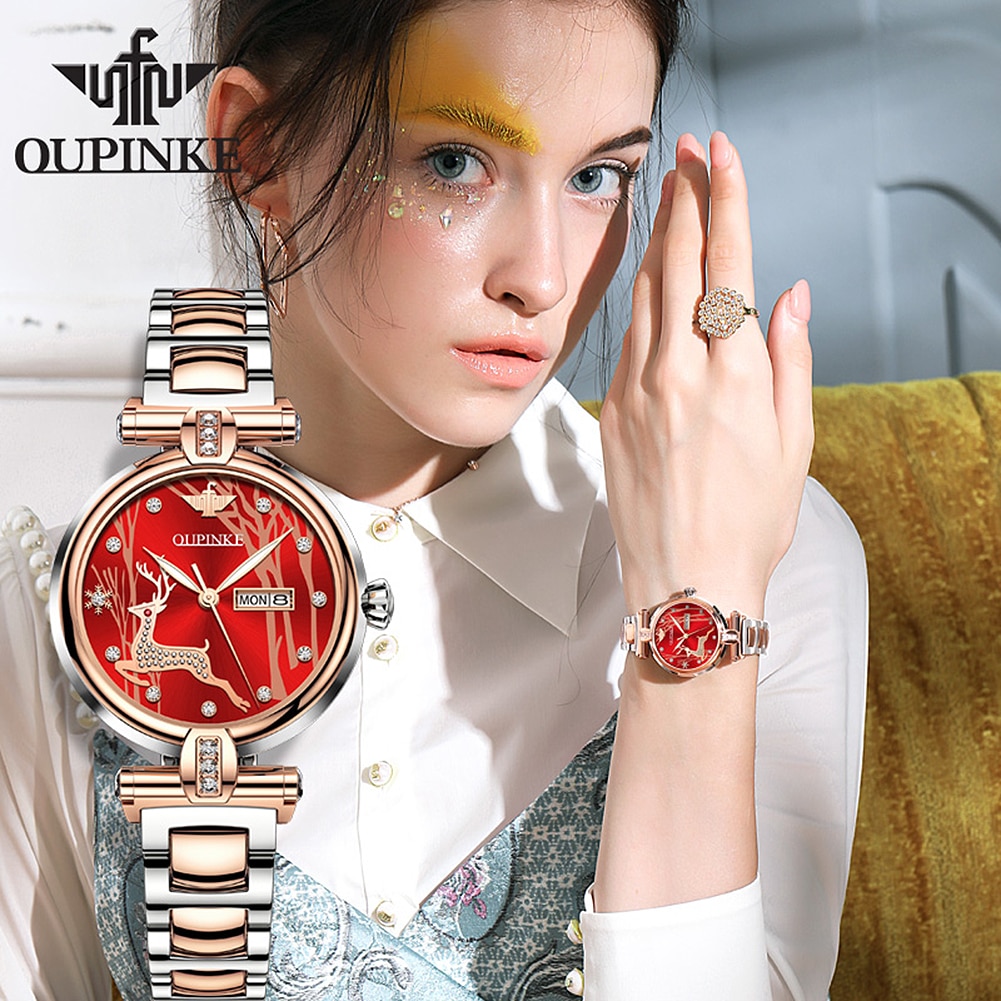 OUPINKE Luxury Mechanical Watch For Women Sapphire Crystal Automatic Watches Ladies Wristwatch Waterproof Gift Set montre femme