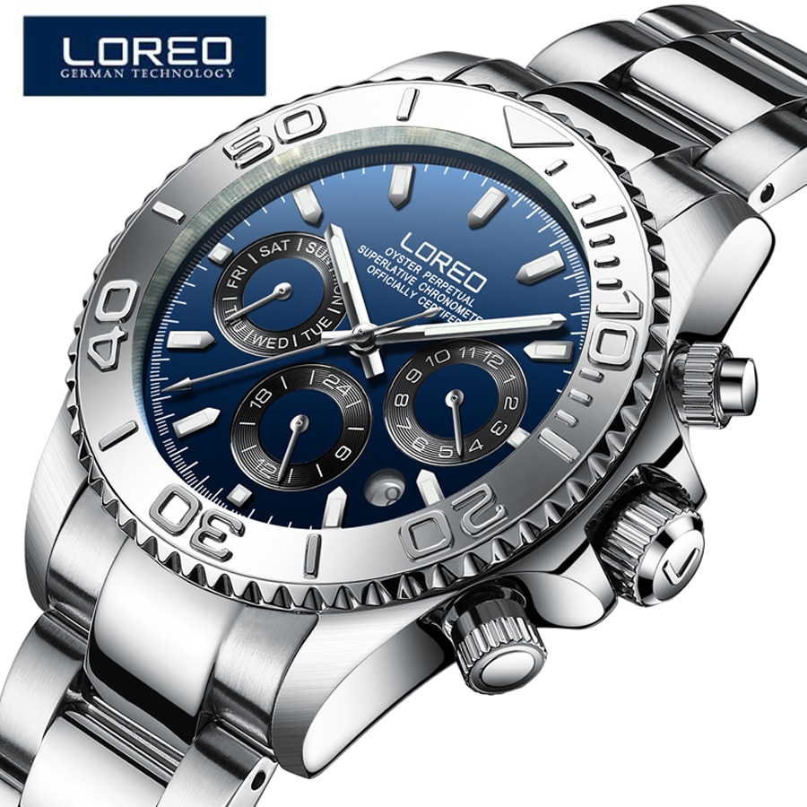 LOREO Mechanical Watch Men 200M Diving 316L Stainless steel Strap Man Business Seagull Automatic Self-Wind Clock Male watches