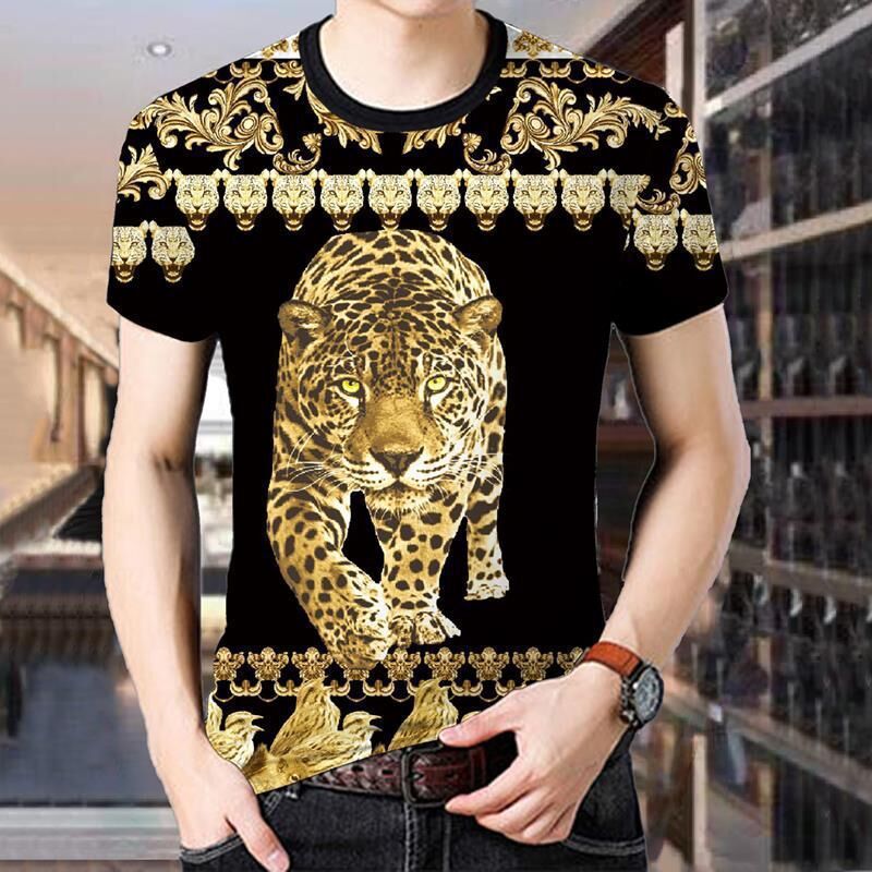 Summer new men's sportswear suit men's 3D tiger short sleeve casual slim T-shirt Chinese dragon printed sportswear