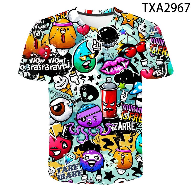 Summer Short Sleeve Cool Grunge Graffiti 3D Printed T Shirt Men Women Children Fashion Streetwear Tees Boy Girl Kids Tops Tee