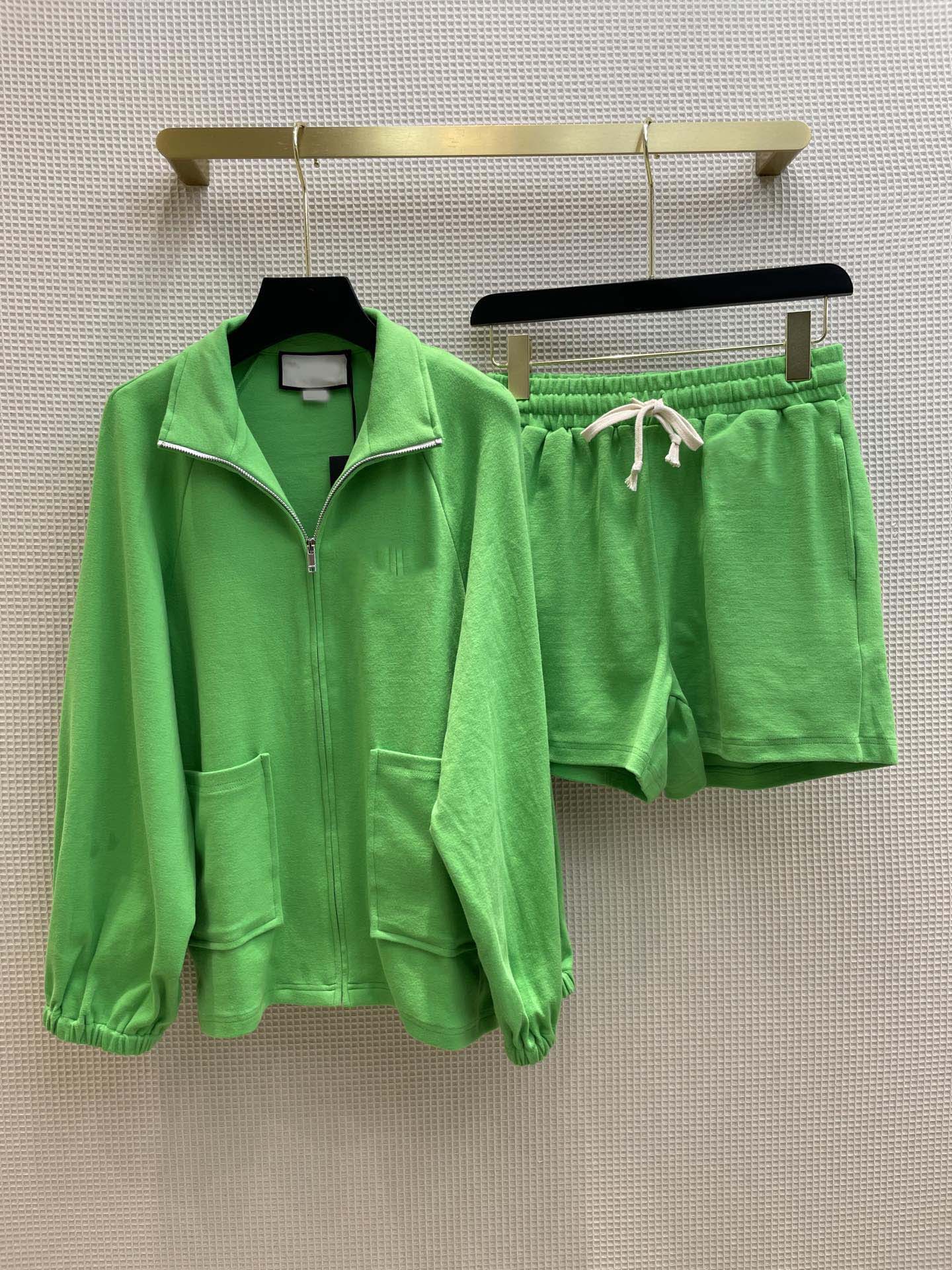 Streetwear Green Shorts for Women Summer 2021 High-end Brand Lapel Long Sleeve Jackets with Drawstring High Waist Short Trousers