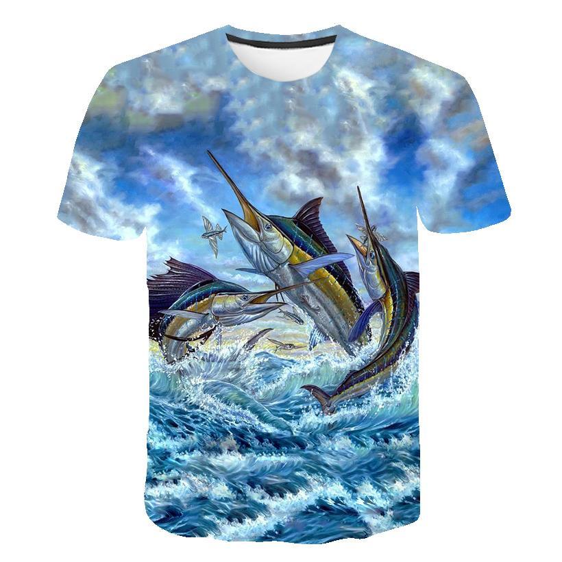 2021 New Male T-shirt Big Fish 3D Printing Male T-shirt Fishing 3D Male T-shirt Summer 3D Male T-shirt Small Fish