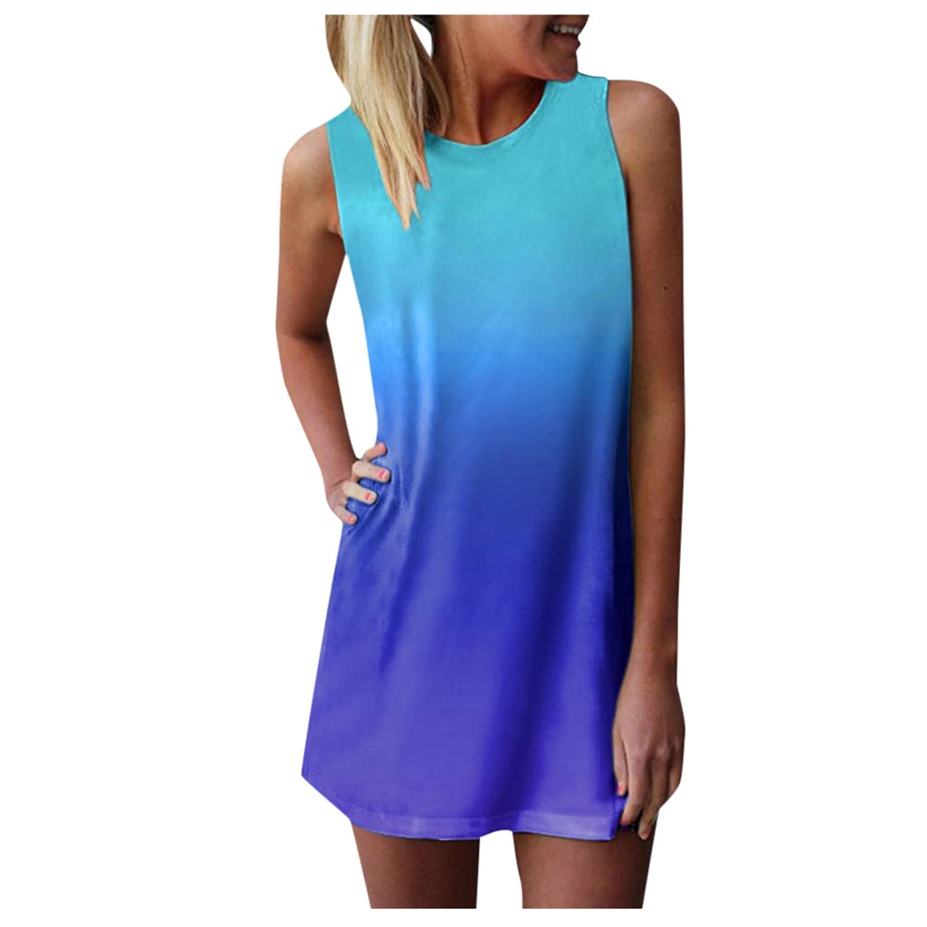 Women's Daily O Neck Sleeveless T Shirt Dress Tie-dye Print Tank Mini Dress Kimono Femme Футболка Женский Blouses Топ 2021