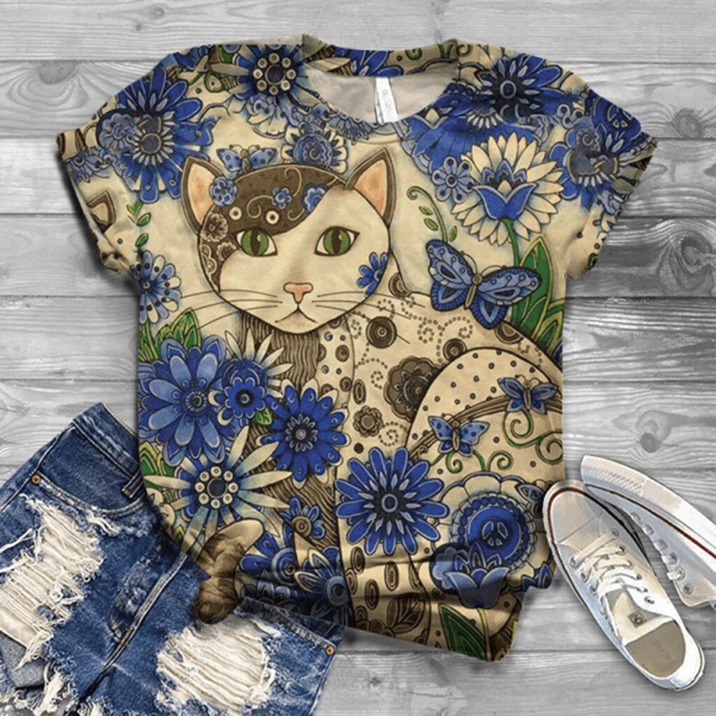 Plus Size Women Short Sleeve 3d Animal Printed O-neck Tops Tee Shirt Blouse Kimono Femme Футболка Женский Blouses Топ 2021