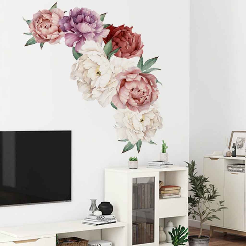 Peony Rose Flowers Wall Art Sticker Decals Kid Room Nursery Home Decor Gift Home Decoration Accessories Decorative Stickers