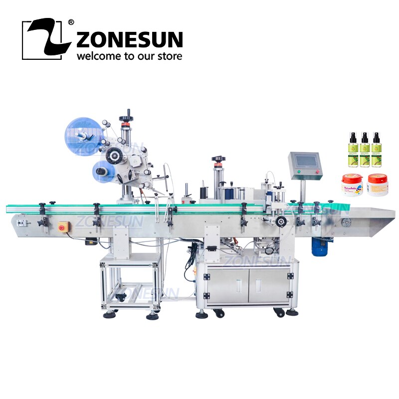 ZONESUN Automatic Labeling Machine Dual Use ZS-TB800 Automatic Round Bottle And Flat Cap Label Applicator Two Side Labeling