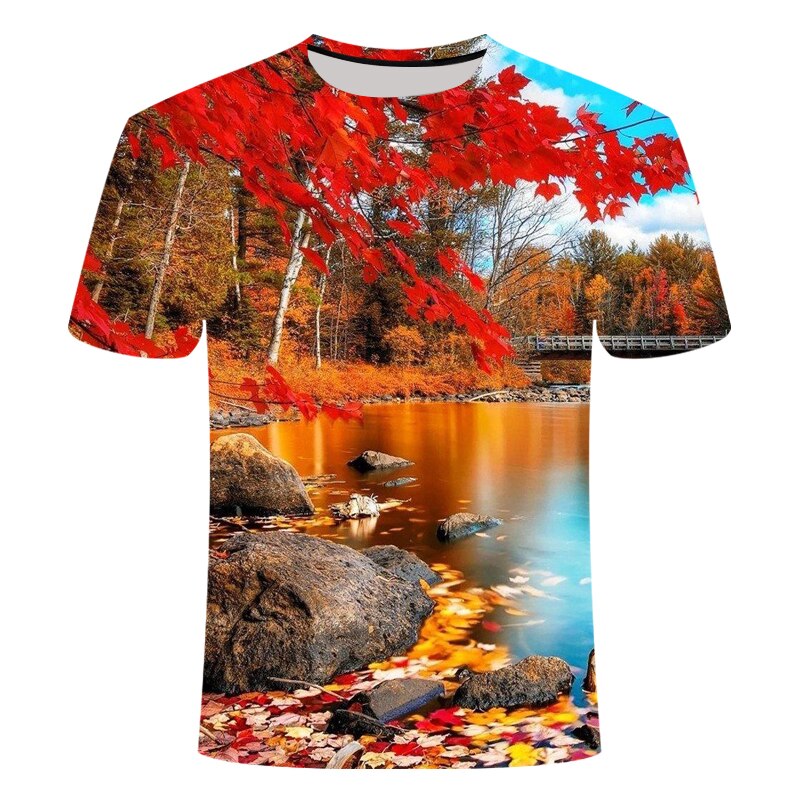 3D Printing T-shirt Men Nature/Landscape Tree T-shirt Summer Leisure Natural Scenery Full Version 3D T-shirt Cool Men's T-shirt