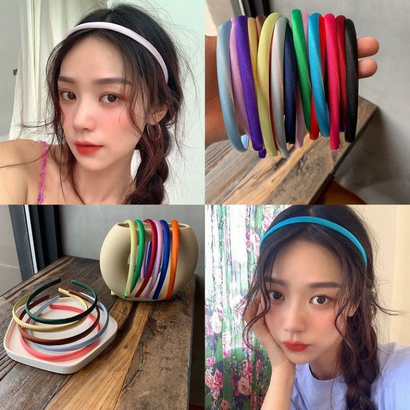 Candy Color Satin Headband Solid Color Hairbands Headpiece Non-slip Thin Hair Hoop Satin Covered Head Hoop Girl Hair Accessories