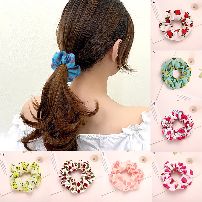 Small Fresh Fruit Print Scrunchies Elastic Hair Rubber Bands Lemon Cherry Hair Ring Ponytail Hair Tie Women Hair Accessories