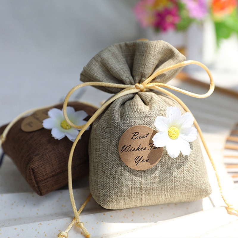 1pc Floral Gift Bags Cotton Linen Medicine Tea Bag Wedding Birthday Candy Bag Drawstring Pouch Sachet Bag Wardrobe Pendant