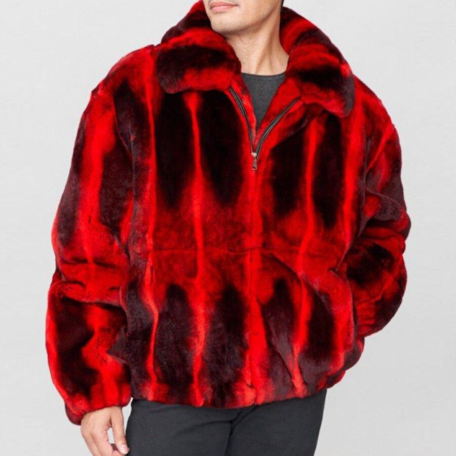 Men Bomber Jacket Winter Coat Fashion Casual Real Rex Rabbit Fur Jacket With Zipper