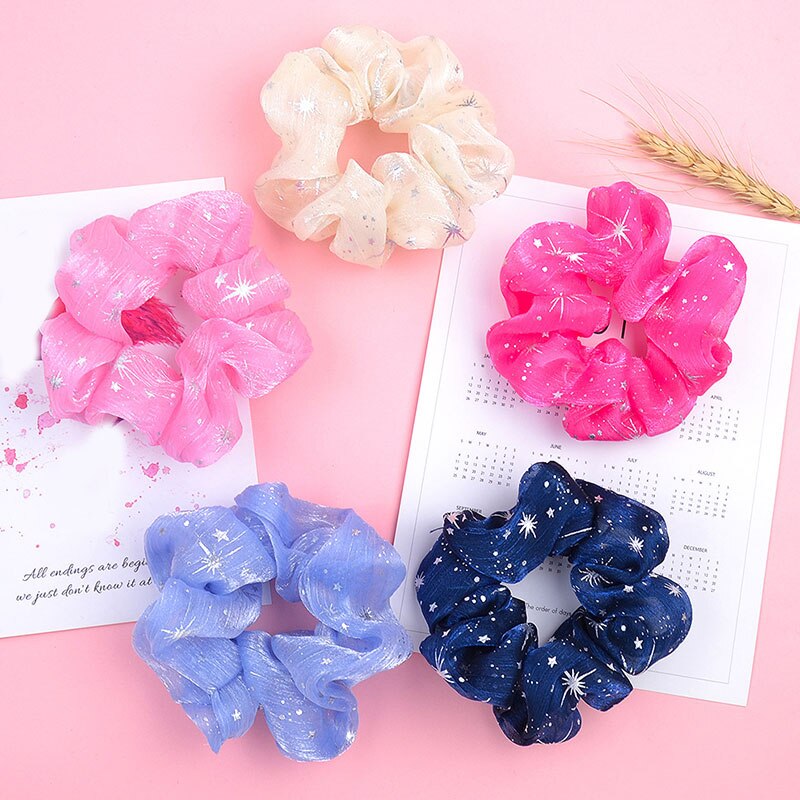 Hot Shiny Organza Chiffon Hair Scrunchies Elastic Rubber Bands Soft Hair Accessories For Women Girls Ponytail Holder Hair Ties