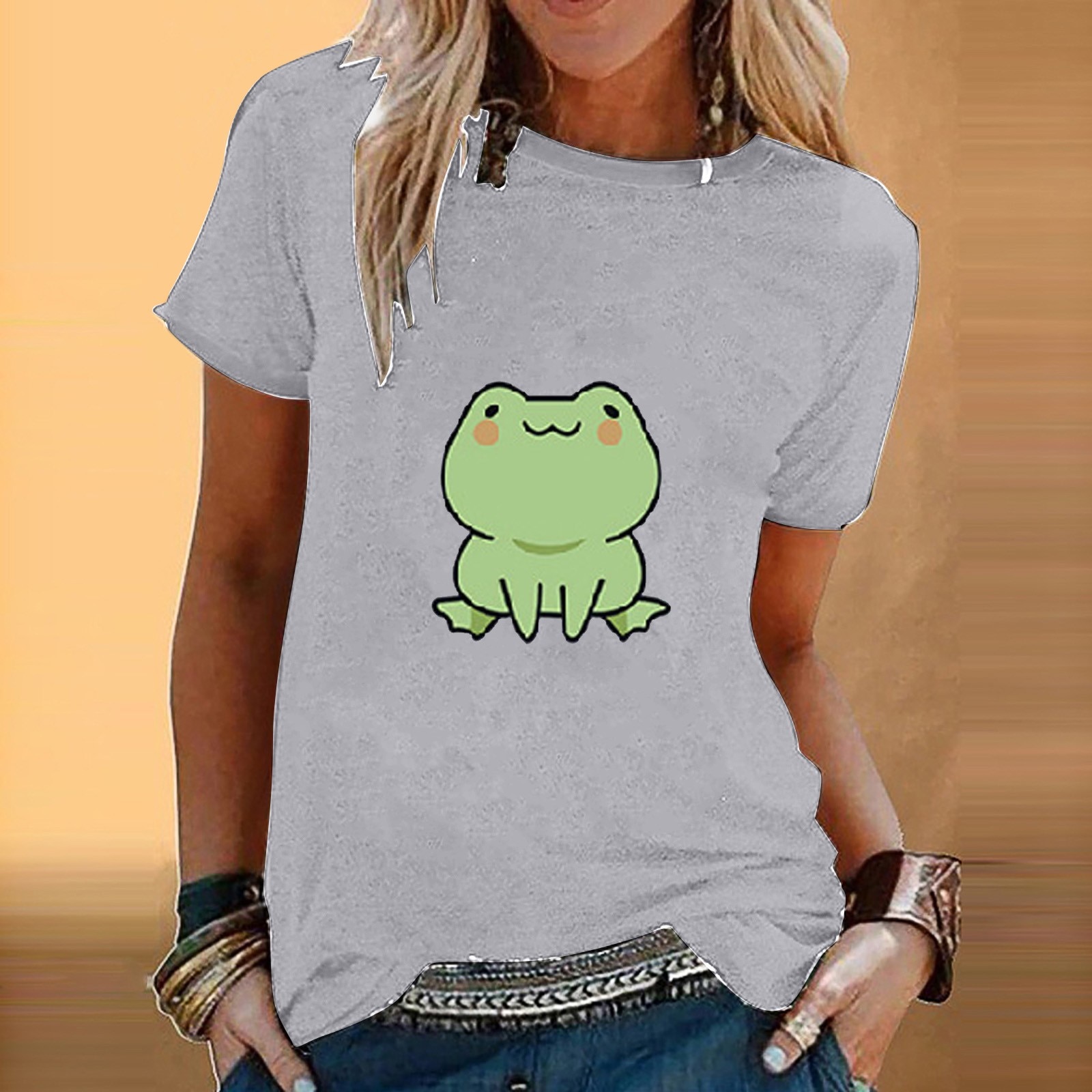 Summer Women‘s T Shirt Fashion Cartoon Frogs Print O-neck Top Casual Loose Short Sleeve Tees Blouse Camisetas Blusas Mujer